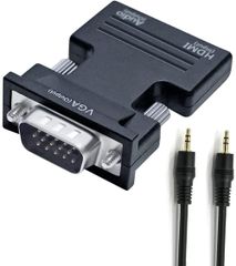 to VGA オス 変換 アダプター 音声出力対応 メス HDMI ミニD-sub15ピン 変換 コネクター HDMI プラグ フルHD 1080p ビデオ出力 DTECH 中継 延長 コンバーター 3.5mmミニジャックオーディオケーブル付き
