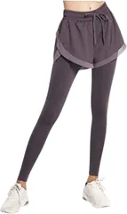 Pualani Bloom プアラニブルーム ヨガウェア レディース レギンス 吸汗速乾 ストレッチ ロング丈 スポーツタイツ パープル ショートパンツ付き(パープル（ショートパンツ付き）,  M)