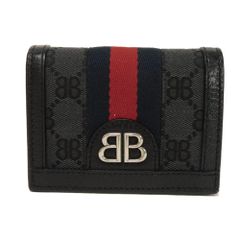 BALENCIAGA バレンシアガ ザ ハッカー プロジェクト コンパクト ウォレット BBロゴ GGキャンバス ウェブストライプ 札入れ カードケース コインケース グッチ バレンシアガ ブラック 二つ折り財布 680385 2103X 1000