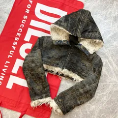 ✨24AW✨ DIESEL ディーゼル ダメージ加工 ボア クロップド デニムジャケット S ショート丈 リアルファー レディース アウター PAWNSHOPRiZ  パウンショップリズ