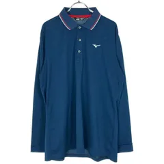古着 メンズ2XL MIZUNO/ミズノ ゴルフウェア ポロシャツ 長袖 スポーツウェア ネイビー/ホワイト/レッド 52JA8054 gl00231