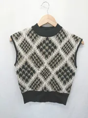 ◇ ⊂ MURUA ムルーア 総柄 ニット ベスト サイズF グレージュ ブラック ホワイト レディース E  【1505290024495】