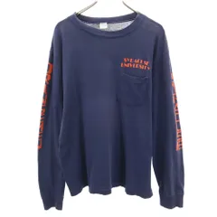 チャンピオン 70s USA製 バータグ カレッジプリント 長袖 袖プリント Tシャツ XL ネイビー Champion ロンT オールド ヴィンテージ メンズ