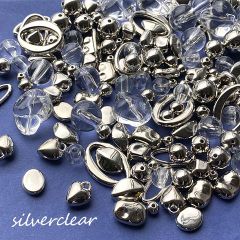 シルバー クリア プラスチック ビーズ チャーム リング ミックス アソート アクセサリーパーツ 大人 シンプル 100g beads1278 GreenRoseYumi
