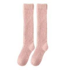 あったか 膝下丈 もこもこソックス レディース 厚手 無地 シンプル ふわふわ 靴下 冷え対策 部屋履き 両面起毛 ハイソックス 秋冬 黒 白 茶 紫 青 lg-006