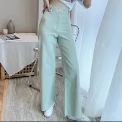新品⭐︎ワイドレッググリーンデニムパンツ/ライトグリーン ZARA dholic