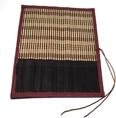 dodtazz 筆入れ 書道 筆巻き 布製 習字 収納 保管 携帯 簡単 丸める ペンケース 大サイズ( 布 + 竹製 (大サイズ))