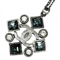 【売り尽くし】 シャネル ネックレス レディース ココマーク アクセサリー アジャスター付き ココ CHANEL ラインストーン    05P ブラック 黒 シルバー(暗め)金具 2005年【中古品】