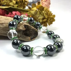ヘマタイト&水晶 パワーストーン ブレスレット 天然石 12mm （グリーン）メンズ・レディース　男性 [j]・女性　数珠ブレス　開運 [j]　