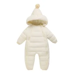 ☆ アイボリー ☆ 80cm ☆ ジャンプスーツ ベビー スノーウェア ジャンプスーツ ベビー ロンパース カバーオール 防寒着 スノーウェア スノーウエア つなぎ アウター 上着 ベビー服 男の子 女の子 フード 冬 雪 赤ちゃん あかちゃん