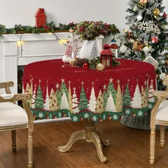 テーブルクロス ラウンド型 クリスマス レッド デコレーション 装飾 パーティー ポリエステル ツリー スノーフレーク