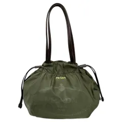 PRADA(プラダ) Logo Nylon Drawstring Tote Bag ロゴ ナイロン 巾着 トート バッグ BR4366 オリーブ×ブラウン ハンド 肩掛け ワンショルダー