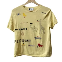 PICONE(ピッコーネ) 半袖Tシャツ サイズ38 S レディース - ライトイエロー×黒×マルチ クルーネック/刺繍/ラメ