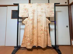 着物 小紋 ゴールド系 / 花柄 / 身丈約150cm 裄丈約63cm 袖幅約52.5cm 後幅28.5cm 前幅23.5cm TCS着物 W14