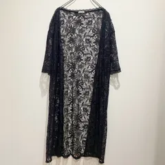 GU ジーユー　レディース　トップス　カーディガン　ロングカーディガン　レースカーディガン　五分袖　ボタンなし　フックなし　レース　透かし編み　花柄　ボタニカル　ブラック　単色　LLサイズ　フェミニン　カジュアル　シンプル　SU199h629