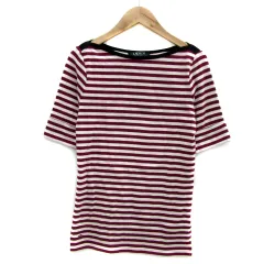 ローレンラルフローレン LAUREN RALPH LAUREN Tシャツ カットソー 五分袖 ボートネック ボーダー柄 S 赤 レッド アイボリー /YS27 ■GY18のサムネイル