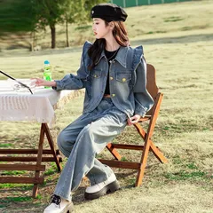 デニム セットアップ キッズ ジャージ 子供服 女の子 長袖 上下セット 2点セット ガールズ シンプル 運動着 韓国風 ジュニア おしゃれ 春秋 カジュアル HIPHOP ダンス 衣装　bibiwo01