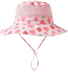 XL_イチゴ [コネクタイル] ベビー用ハット 幼児 キッズ UPF 50+ サファリハット つば広 UVカット ハット 子供 男の子 女の子 メッシュ 日よけ帽子 折りたたみ XL