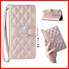 【最短発送】優れるカード収納力 ストラップ付き エレガントでかわいい スタンド機能 リング付きキルティグレザー調手帳型ケース 8 マグネット開閉 7、iPhone SE第二世代、iPhone 全面保護（ピンク） SE第三世代、iPhone iPhone