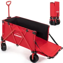4輪 耐荷重約120kg 特大 キャリーカート キャリーカート キャンプカート ストッパー付 大容量 後部展開可 折り畳み 150L コンパクトワンタッチ収束式 花見 アウトドアワゴン 釣り 運動会 Overmont 荷物運搬 レッド