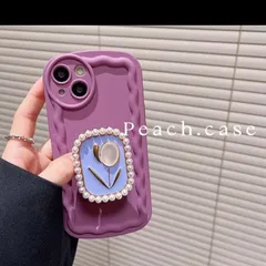 【在庫処分セール】iPhoneケース パープル/ホワイト 韓国風 グリップ付き 立体デザイン かわいい iPhone12/13/14対応