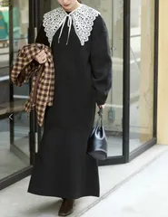 【新品未使用】titivate レース付け襟　マーメイドニットワンピース Mサイズ 黒　20250902-0005