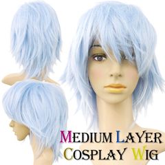 ミディアムレイヤーウィッグ ライトブルー (コスプレウィッグ ショート 男装 青 水色)