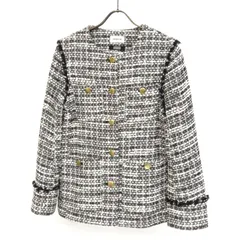 WH25099 美品 FRAY I.D フレイアイディー 2WAY ジャケット ベスト ノーカラー ツイード 裏地付き size0 白×黒