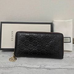 GUCCI グッチ 長財布 シマ ラウンドジップ ファスナー 黒 　保存袋、箱つき