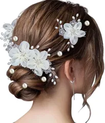 TIGLOSS 髪飾り ヘアアクセサリー 結婚式 ヘッドドレス ヘアピン パール 髪留め 花 お呼ばれ 発表会 コーム まとめ髪 パーティー ヘアアレンジ(シルバー)