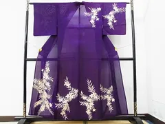 未着用　付け下げ　夏用　絽　短冊　鷺　鶴　金彩　パープル系　着物　052w d 未着用 付け下げ 夏用 絽 短冊 鷺 鶴 金彩 パープル系 着物 052w d