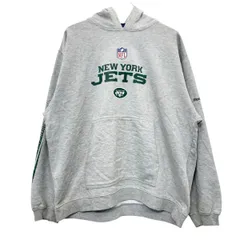 Reebok プリントスウェット パーカー L グレー リーボック NFL NEW YORK JETS 裏起毛 ボロ ダメージ 古着卸 アメリカ仕入 a708-5562