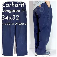 90s-00s Carhartt カーハート W34L32 Dungaree Fit 383-20 B30 ヘビーウェイト レザーピスネーム ダック地 ダックペインターパンツ ダンガリーフィット ネイビー 紺 ワークパンツ ゴールデンサイズ p25083339