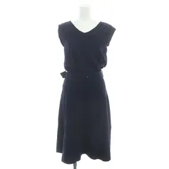 ジャスグリッティー JUSGLITTY ショルダー刺繍フレアニットワンピース ひざ丈 ノースリーブ Vネック ベルト付き 1 S 紺 ネイビー /YQ ■OS