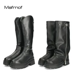 Mafmof マフモフ レディース ロングブーツ 厚底トラックソール ブーツ 靴 ブラック 黒 535WK 537WK 合成皮革 クッションインソール
