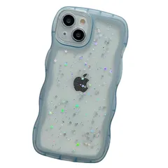きらきら iPhone11 Pro Max ケース クリア 透明 ラメ入り 星 キラキラ ウエーブ 波型フレーム かわいい アイホン11 Pro Max カバー 大人 可愛い デコレーション 女性 人気,ブルー 1