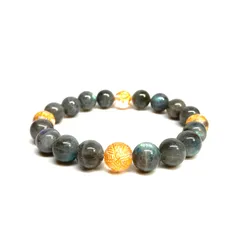 10mm 四神獣金彫水晶×ラブラドライト パワーストーン ブレスレット天然石 運気上昇 開運 幸運 恋愛運 お守り 青龍 白虎 玄武 朱雀（シンプル）メンズ・レディース　男性・女性　数珠ブレス　開運 [6]