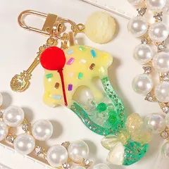 cafeクリームソーダ◆シャカシャカキーホルダー ハートシェイカー ダブルハートシェイカー シェイカーキーホルダー フェイクスイーツ ラムネ サイダー アイス 押しフルーツ チェリー 果物 レジン ビーズ パール 喫茶店 デコ チャーム しぇりるのシェイカー