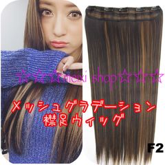 メッシュ  パッチン　エクステ　ストレート　襟足　ウィッグ