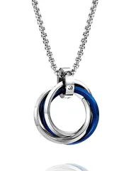 【特価商品】トップ ゴールド ブラック ブルー ジュエリー シルバー アクセサリー ステンレス シンプル アレルギーフリー ３連リング ダブルリング ペンダント 防水 メンズ ネックレス [YAHANE]