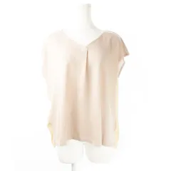 ロペピクニック ROPE Picnic カットソー Vネック 半袖 切替 ニット プリーツ 透け感 エアリー 38 ベージュ /CK17