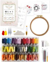 RITALT 刺繍キット 刺繍糸 図案本 刺繍枠 初心者 セット 収納 布 25番/8m/6本綴り(60色)