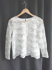 ◇ ⊂ NATURAL BEAUTY BASIC 花柄 レース 長袖 ブラウス サイズM ホワイト ブラック レディース E  【1411070019028】