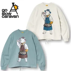 新品 ゴースローキャラバン goslowcaravan  go slow caravan 長袖 裏毛 空紡糸裏毛 スウェット トレーナー プルオーバー ピザ クマ 熊 くま キャンパークマ キャンプクマ  メンズ レディース アイボリー グリーン ミント