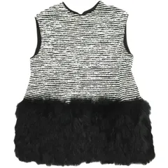 Drawer ドゥロワー 23AW 日本製 FALL1 ボーダーツイードフォックスファーベスト 6521-299-1127 36 White/Black ジレ ノースリーブ 定価200,900円 トップス g23657