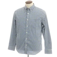 【中古】【未使用】バナナリパブリック Banana Republic ストレッチ コットンポリエステル チェック ボタンダウン カジュアルシャツ ライトアッシュグリーン系xスマルトブルー【サイズL】【メンズ】