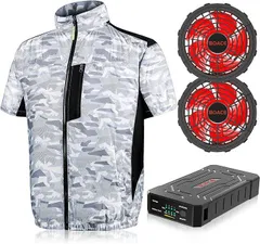 空調作業服 ファン付き 半袖【2025新＆30000mAh大容量バッテリー付き＆28V超高出力】4段階風量調節 超長時間送風 ファン付き作業服 ファン付きベスト 薄い 軽量 UVカット 通気 冷却服 3D循環送風 男女兼用 空調ウェア