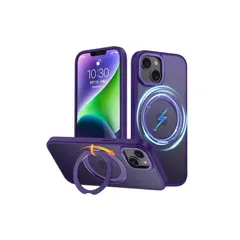 iPhone 14 / iPhone 13 用 ケース Magsafe対応 ワイヤレス充電 360°回転スタンド 縦横両対応 Gunwon スマホケース iphone14 / iPhone13 用 米軍規格 耐衝撃 半透明 マット感 マグセーフ 防指紋 リ 1