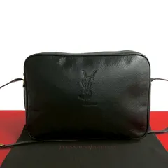 極 美品 YVES SAINT LAURENT イヴ サンローラン ヴィンテージ YSL ロゴ レザー 本革 ミニ ショルダーバッグ サコッシュ ブラック 46124