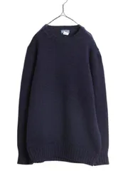 【お得なクーポン配布中!】 80s ランズエンド ウール ニット セーター メンズ L / 80年代 ヴィンテージ LANDS END クルーネック 無地 ミドルゲージ リブ編み ネイビー